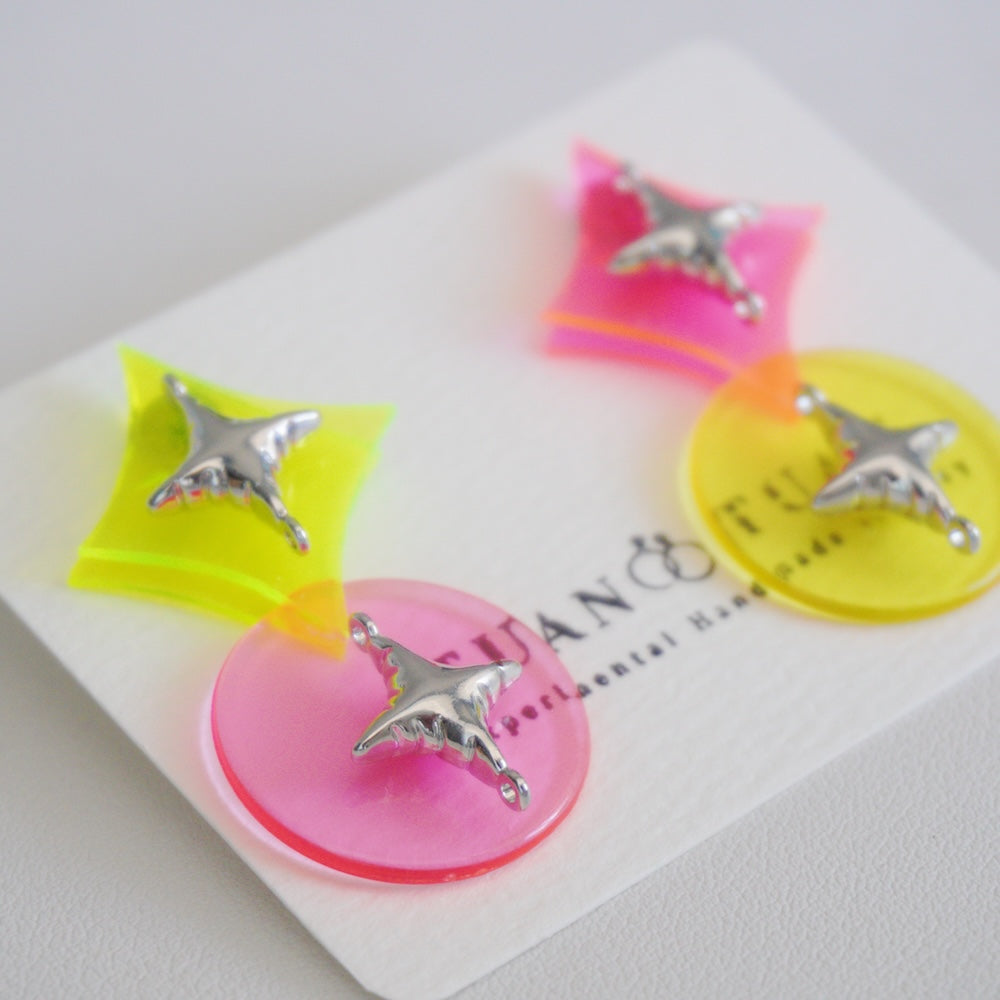 Fluorescent Pink & Yellow Starburst Earrings – Fluorescent Kawaii Handcrafted Jewelry