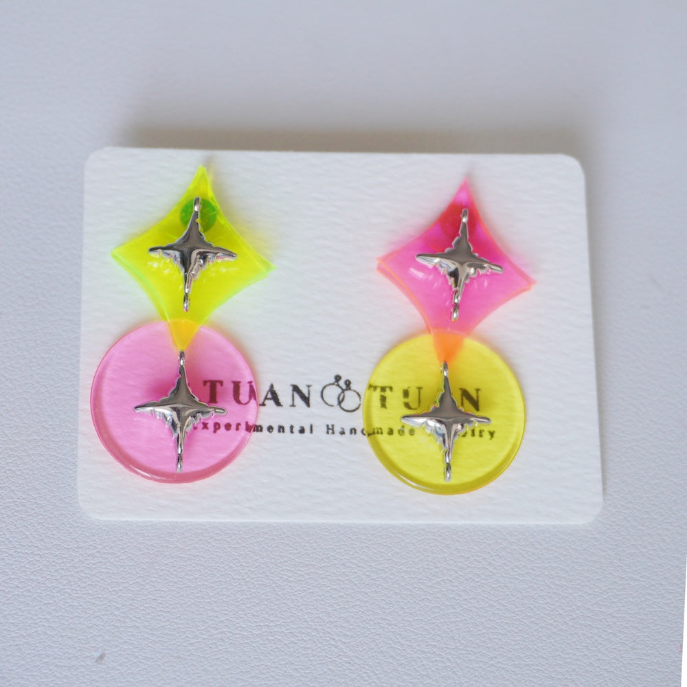 Fluorescent Pink & Yellow Starburst Earrings – Fluorescent Kawaii Handcrafted Jewelry