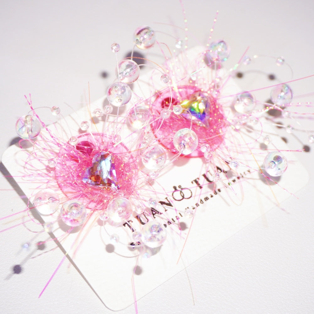 Neon Pink Beaded Chain Earrings – Cute Kawaii Handcrafted Jewelry