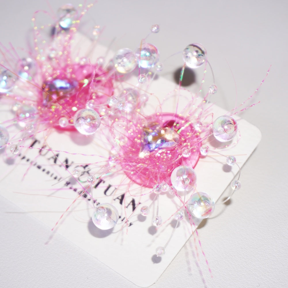 Neon Pink Beaded Chain Earrings – Cute Kawaii Handcrafted Jewelry
