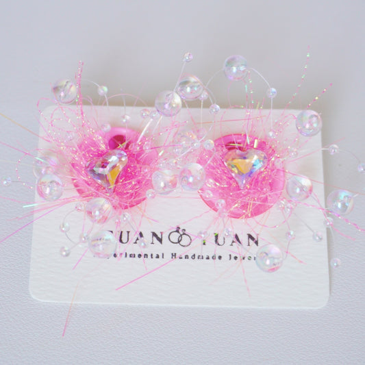 Neon Pink Beaded Chain Earrings – Cute Kawaii Handcrafted Jewelry