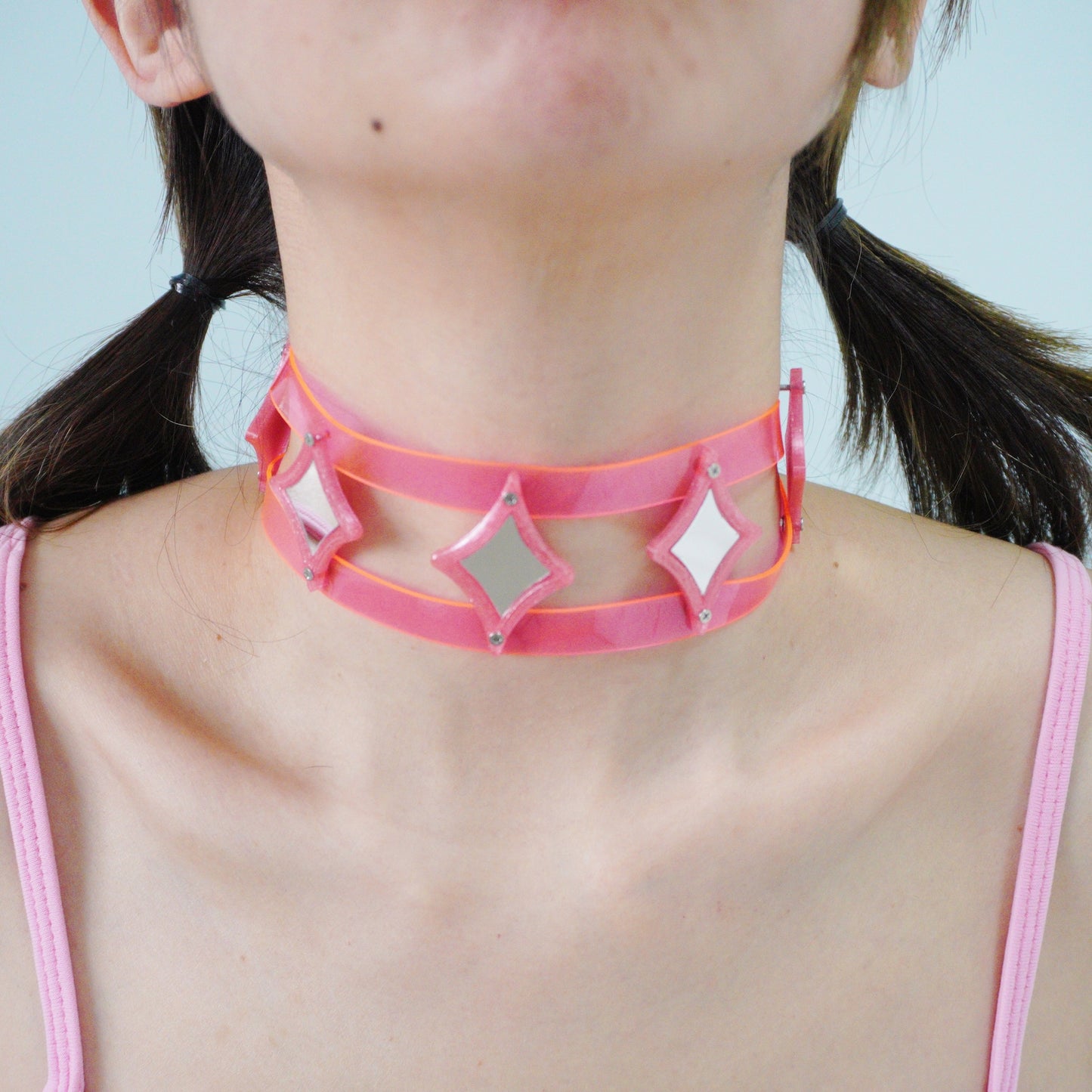 Futuristic Cyberpunk Mirrored Choker — Handcrafted Neon Necklace