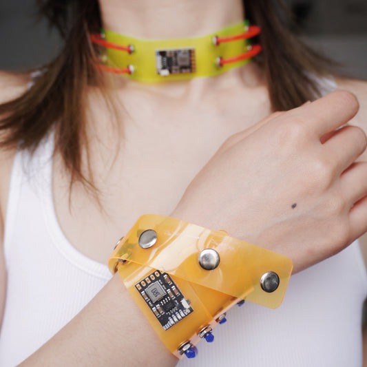 Futuristic Cyberpunk Neon Circuit Board Choker — Handmade Necklace, Available in Three Colors