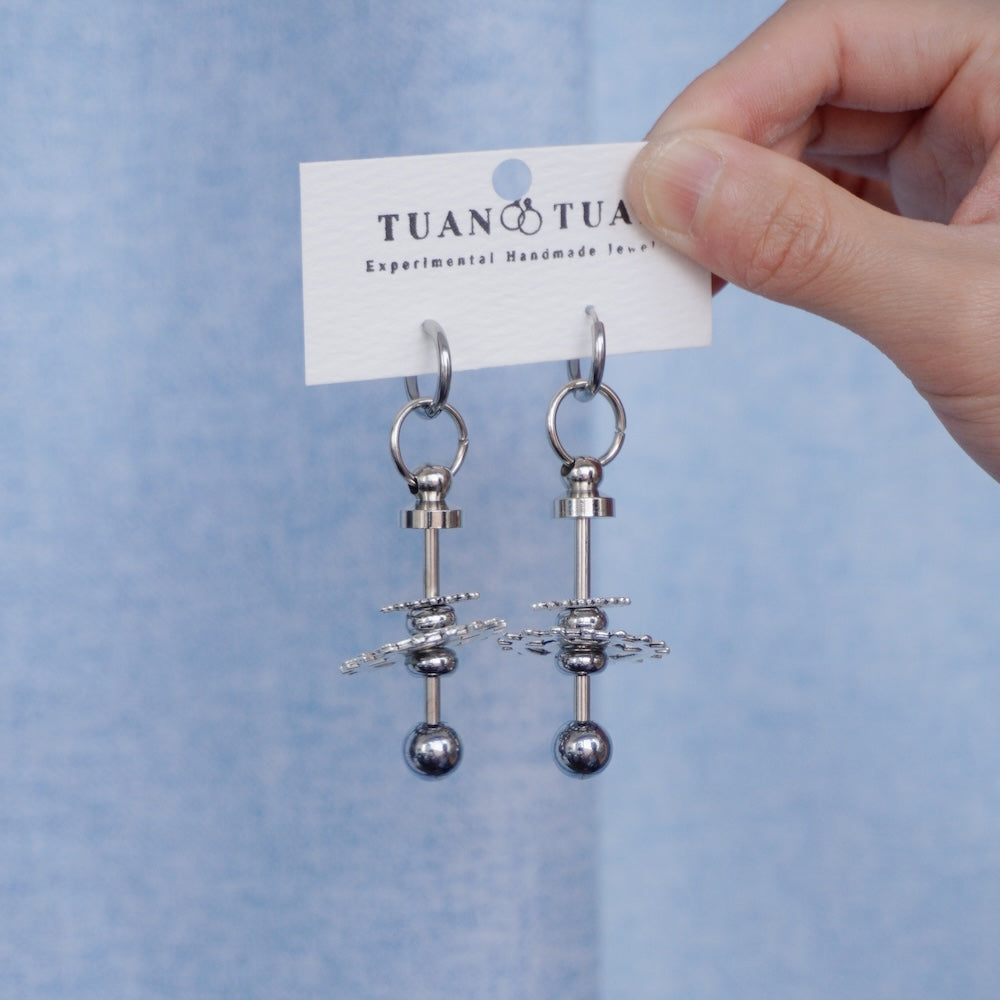 Industrial-Style Dangle Earrings—Eye-Catching Silver Statement Earrings