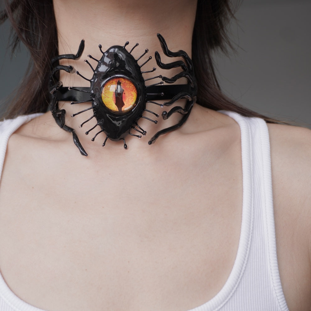 Unique Tentacle Cthulhu Eye Polymer Clay Handmade Statement Choker Necklace
