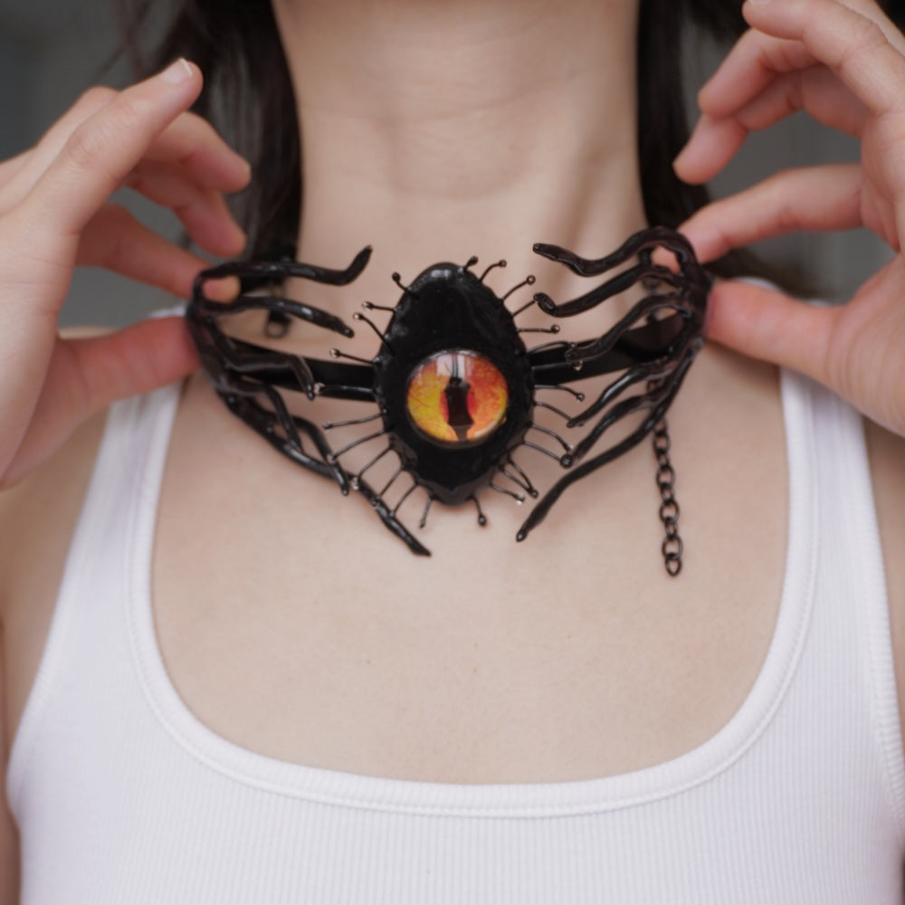 Unique Tentacle Cthulhu Eye Polymer Clay Handmade Statement Choker Necklace