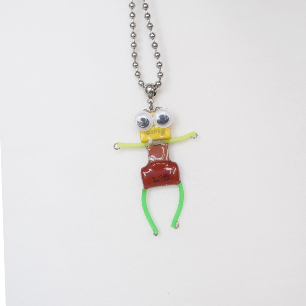 Futuristic Recycled Electronic Figurine Necklace – Handmade Long Chain