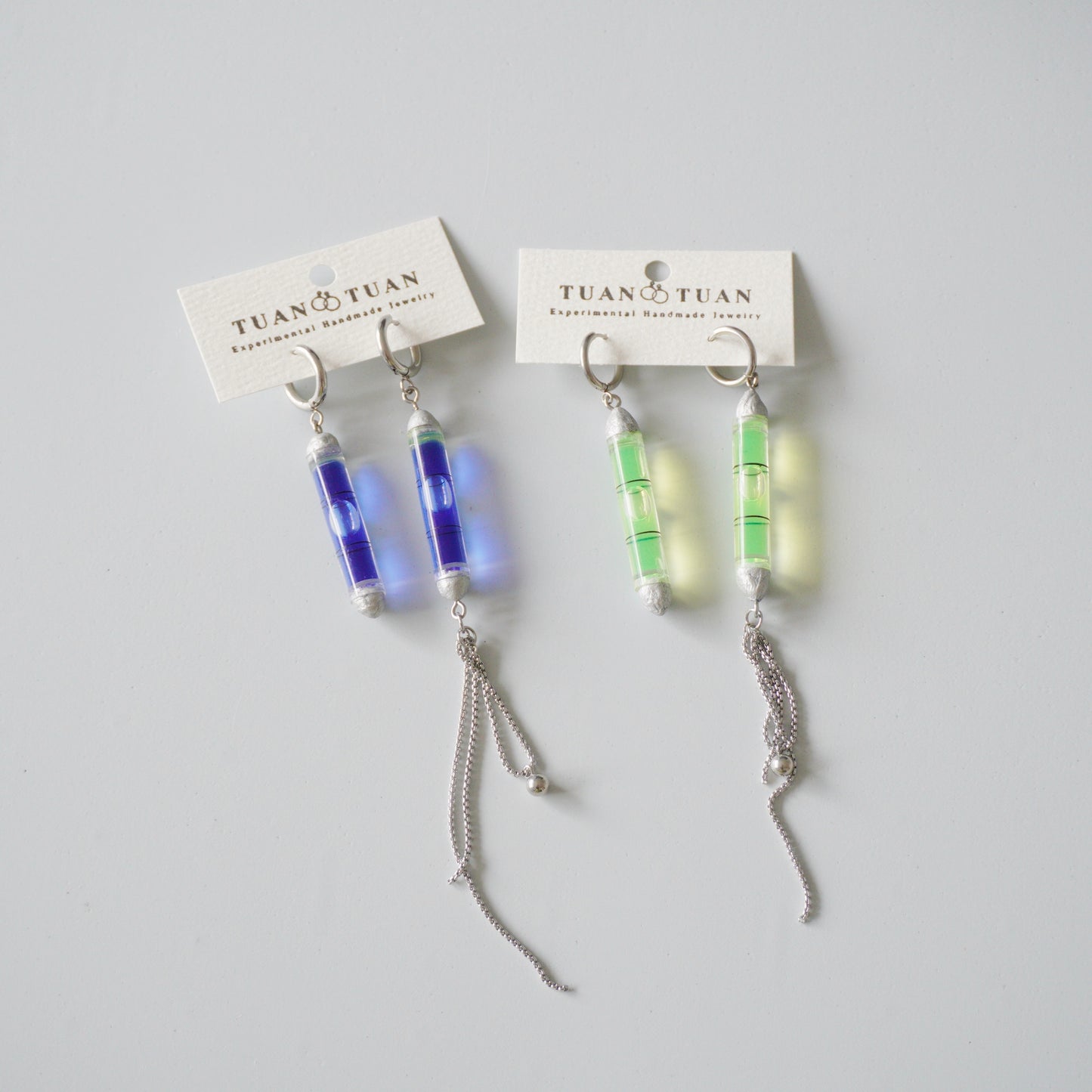 Handmade Bubble Level Chain Tassel Earrings — One-of-a-Kind