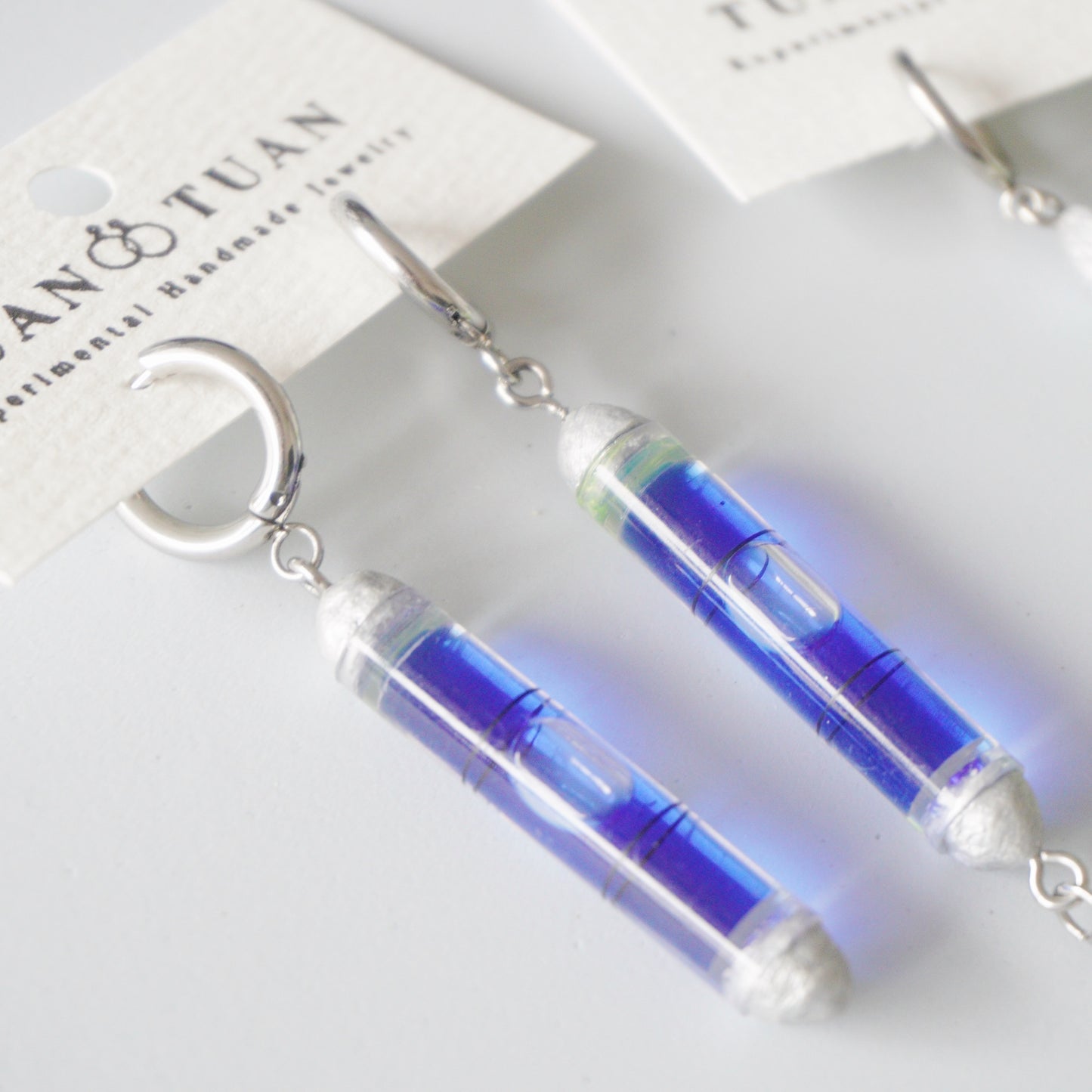 Handmade Bubble Level Chain Tassel Earrings — One-of-a-Kind