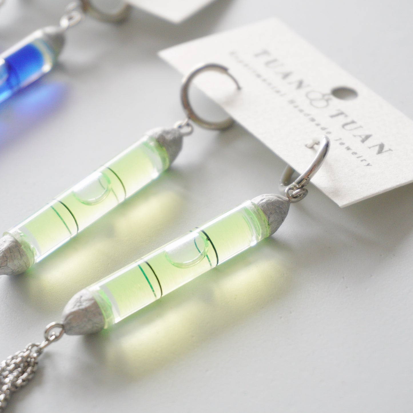 Handmade Bubble Level Chain Tassel Earrings — One-of-a-Kind