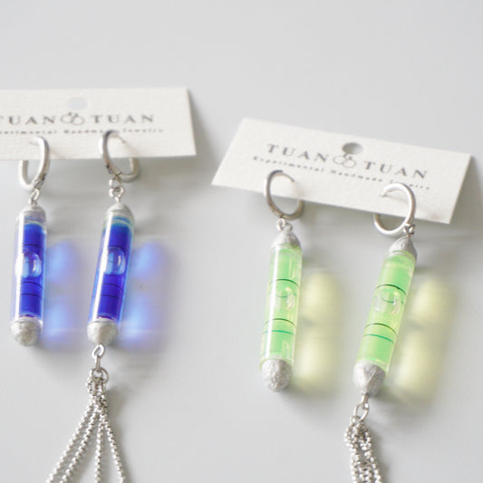 Handmade Bubble Level Chain Tassel Earrings — One-of-a-Kind