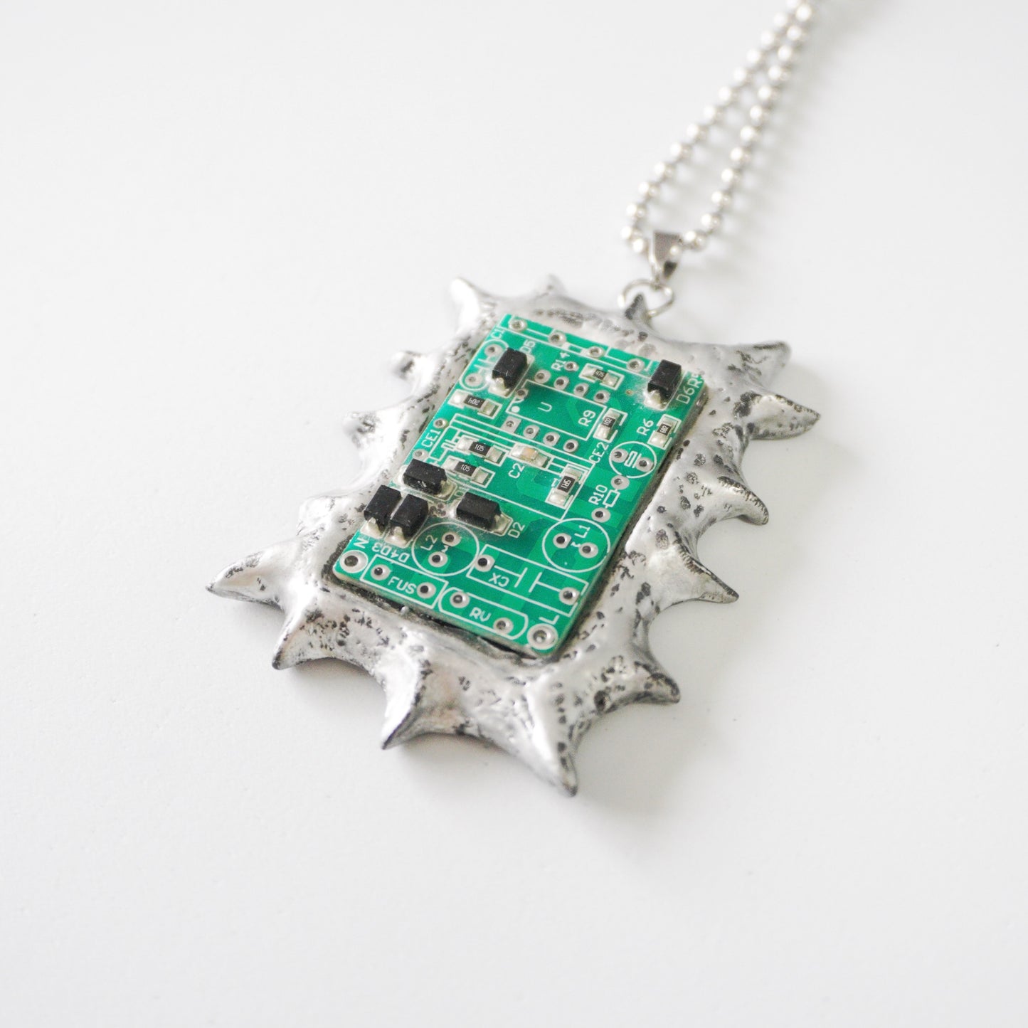 Circuit Board Polymer Clay Spiked Pendant Necklace — One-of-a-Kind