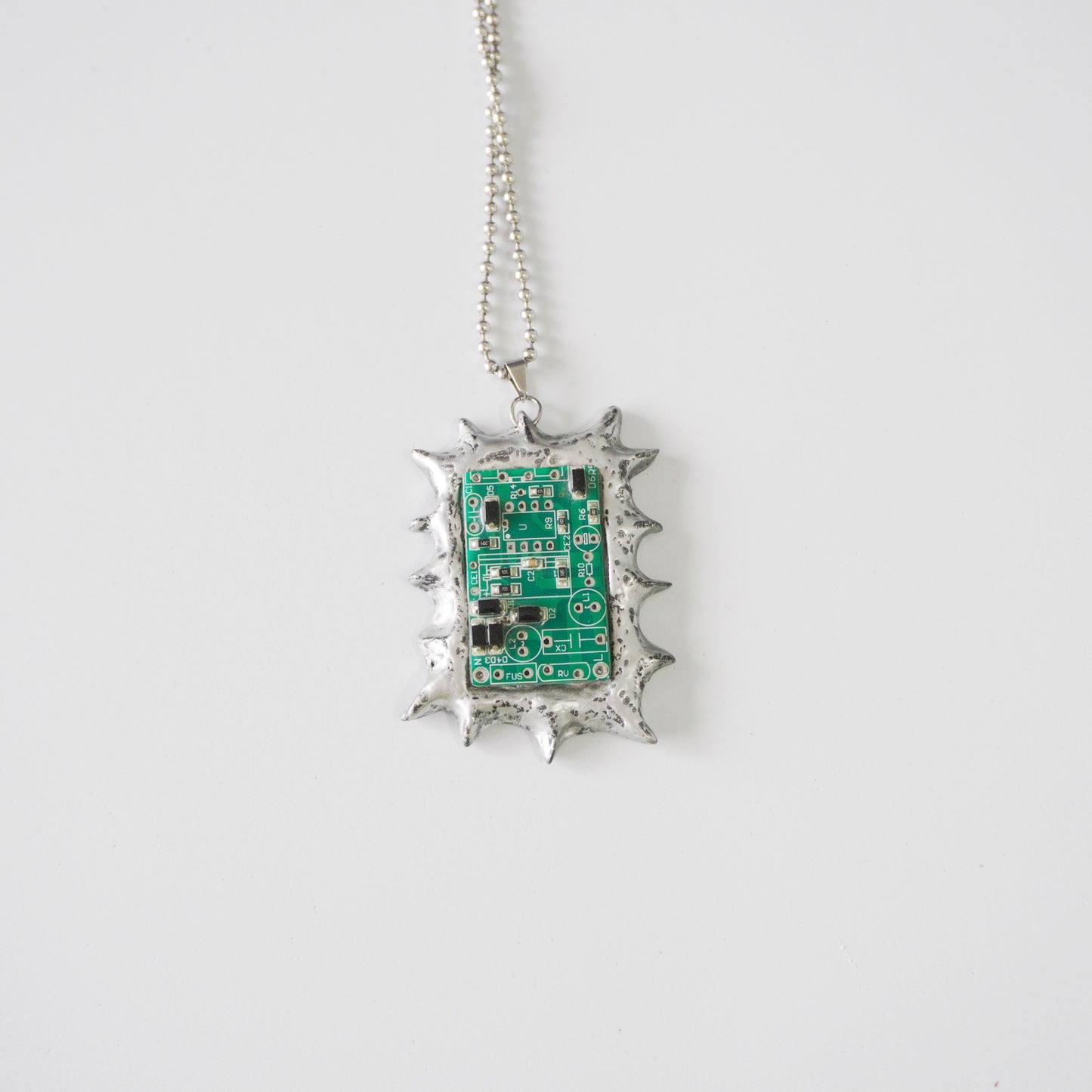 Circuit Board Polymer Clay Spiked Pendant Necklace — One-of-a-Kind