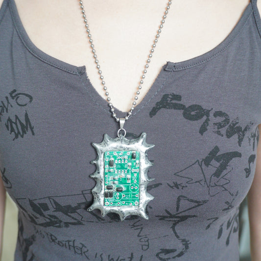Circuit Board Polymer Clay Spiked Pendant Necklace — One-of-a-Kind