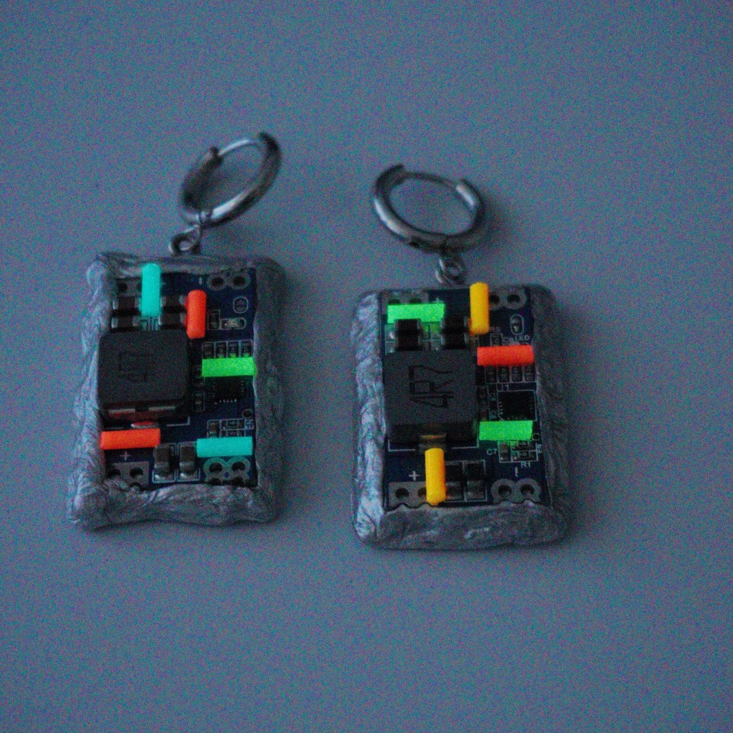 Handmade Glow-in-the-Dark Circuit Board Hoop Earrings — One-of-a-Kind