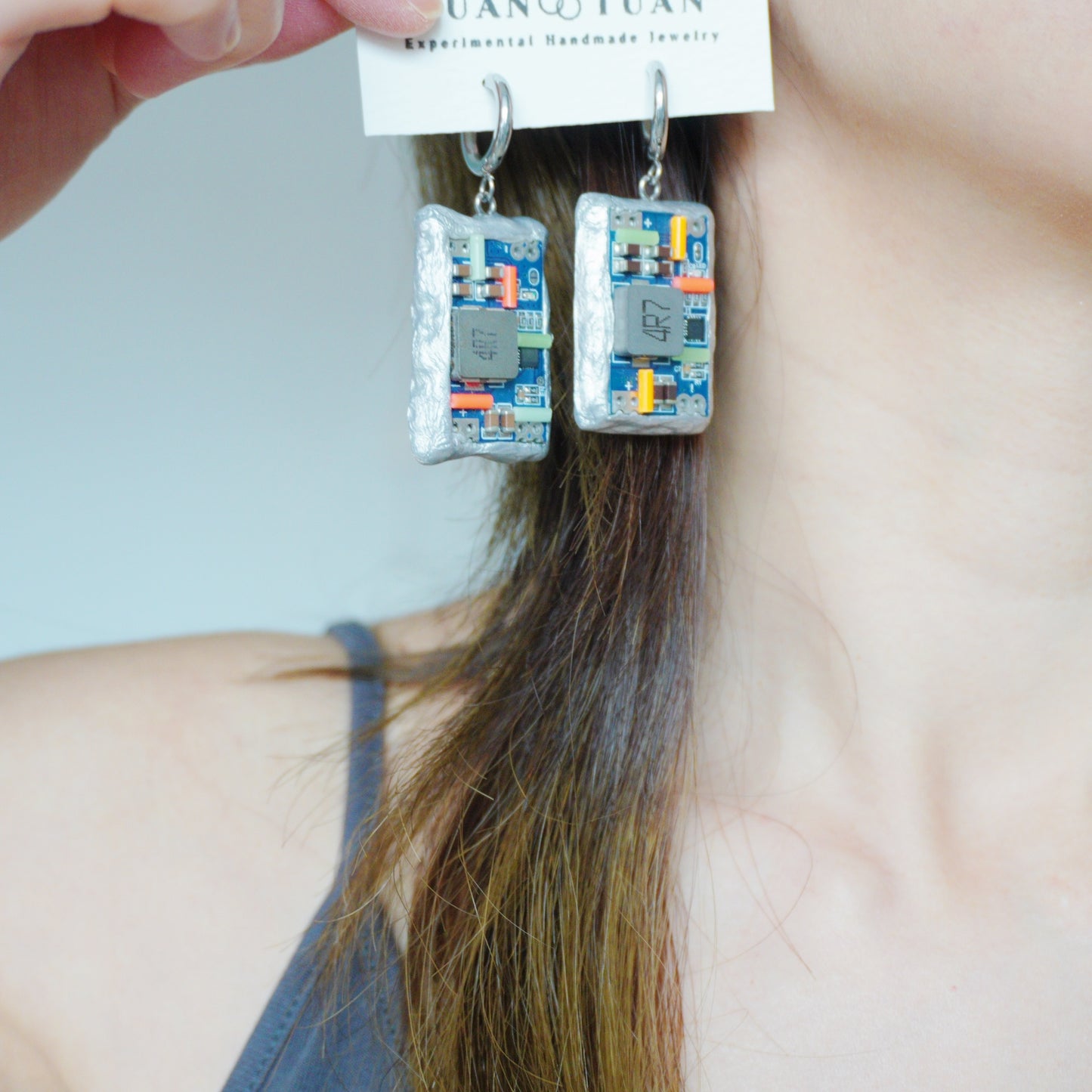Handmade Glow-in-the-Dark Circuit Board Hoop Earrings — One-of-a-Kind