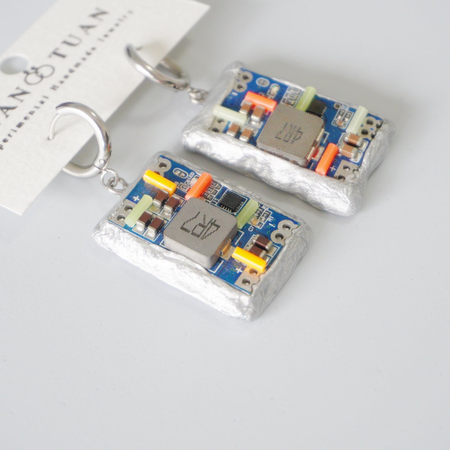 Handmade Glow-in-the-Dark Circuit Board Hoop Earrings — One-of-a-Kind