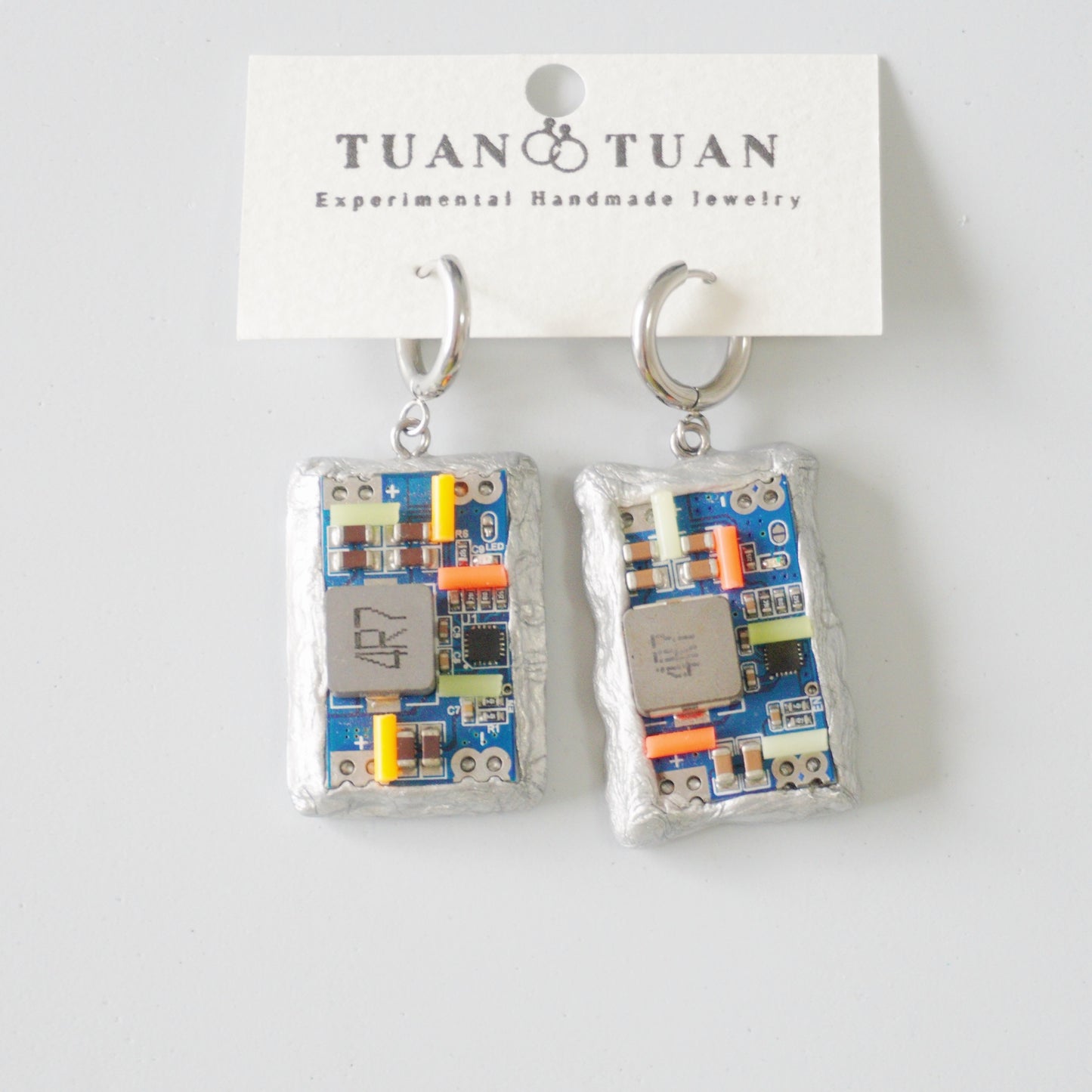 Handmade Glow-in-the-Dark Circuit Board Hoop Earrings — One-of-a-Kind