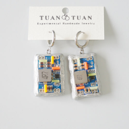 Handmade Glow-in-the-Dark Circuit Board Hoop Earrings — One-of-a-Kind