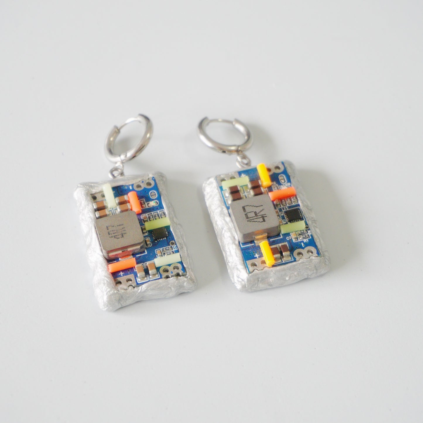 Handmade Glow-in-the-Dark Circuit Board Hoop Earrings — One-of-a-Kind