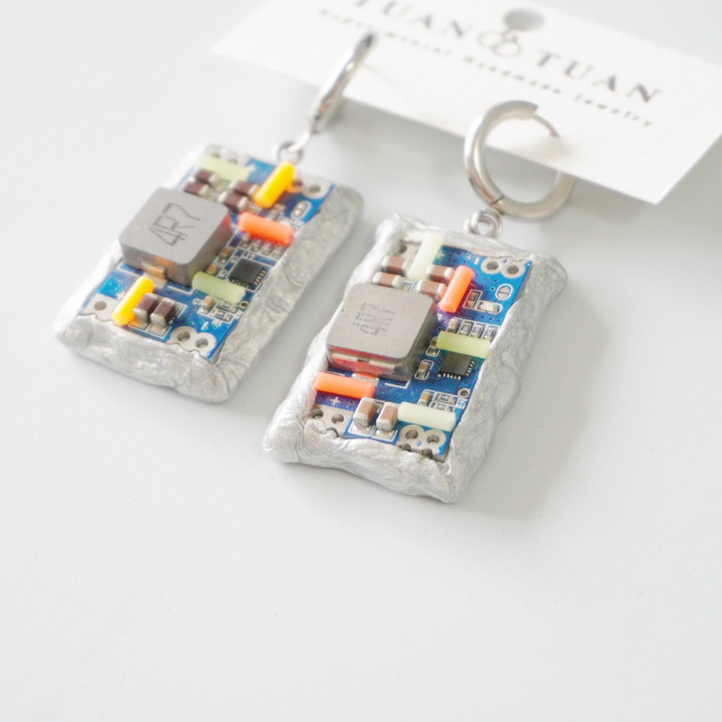 Handmade Glow-in-the-Dark Circuit Board Hoop Earrings — One-of-a-Kind