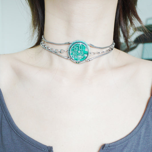 Handmade Round Circuit Board Layered Choker — One-of-a-Kind