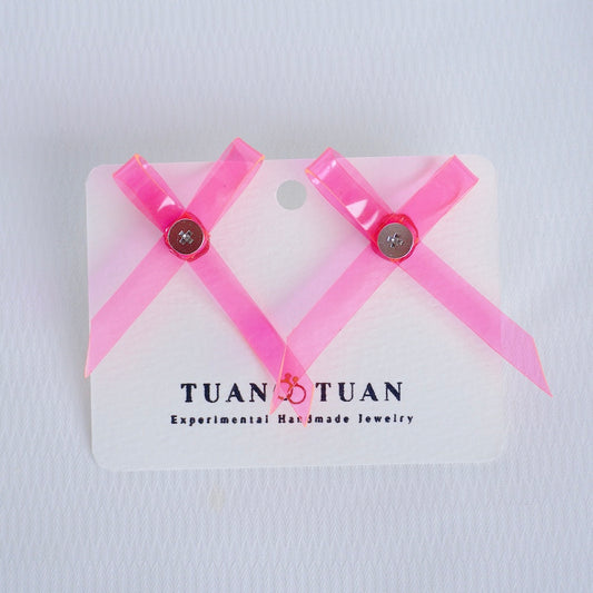 Neon Pink Bow Earrings – Cute Fluorescent Kawaii Handcrafted Jewelry