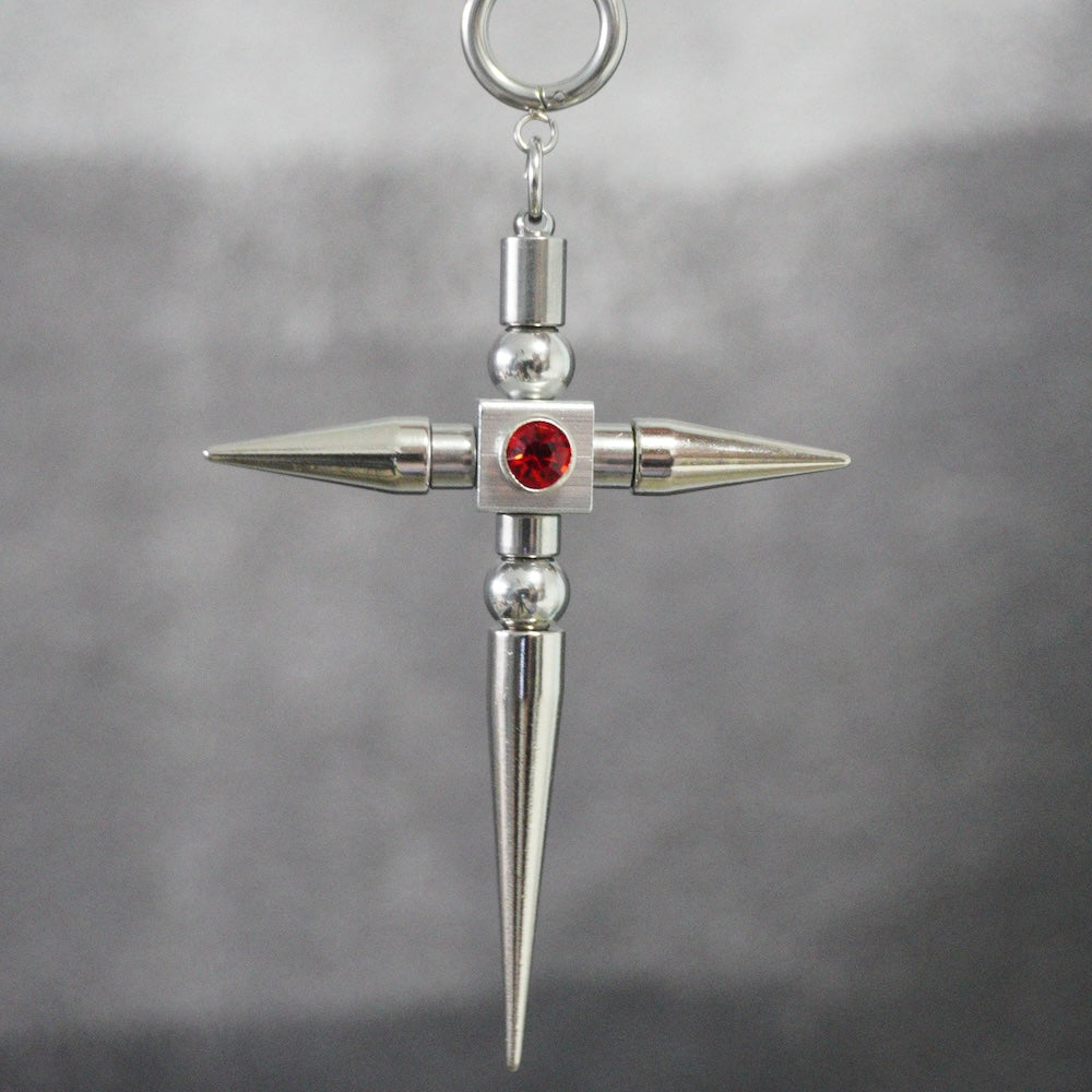 Red Crystal Spike Cross Earrings (Pair)| Earrings to Necklace Conversion with Chain