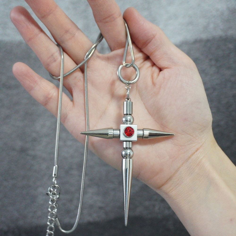Red Crystal Spike Cross Earrings (Pair)| Earrings to Necklace Conversion with Chain