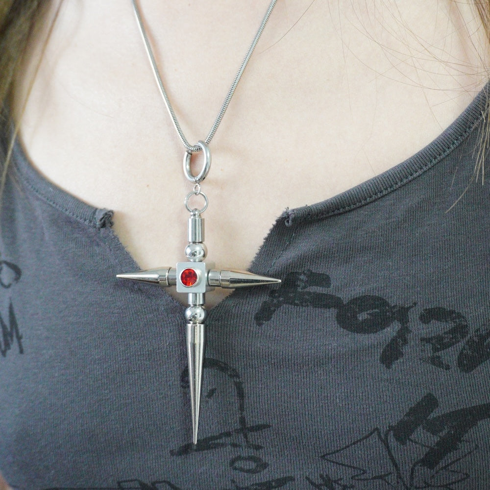 Red Crystal Spike Cross Earrings (Pair)| Earrings to Necklace Conversion with Chain