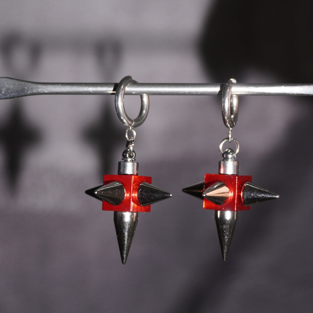 Red Chrome Spike Earrings(Pair) | Cyber Gothic Statement Earrings
