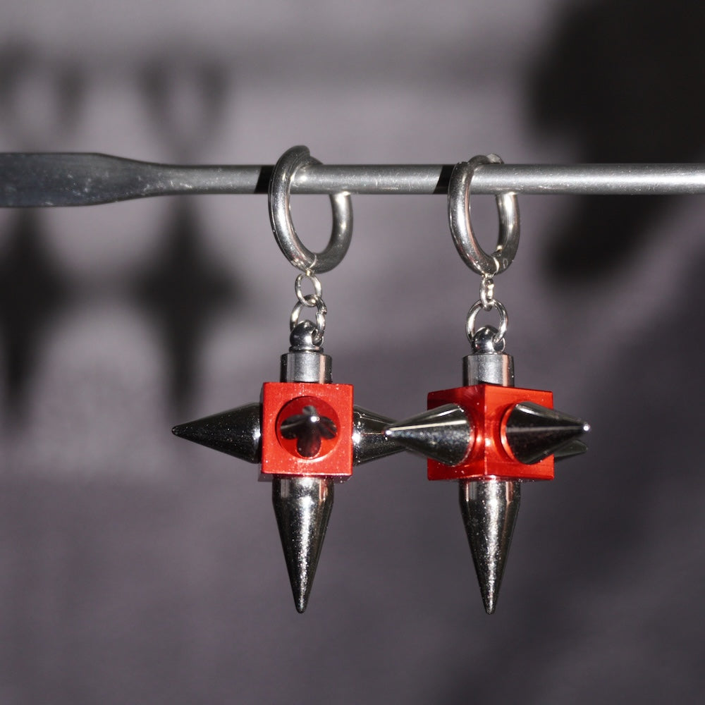 Red Chrome Spike Earrings(Pair) | Cyber Gothic Statement Earrings