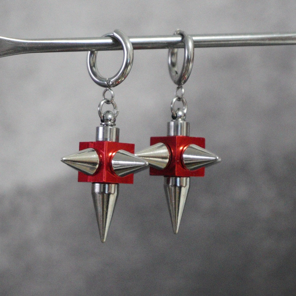 Red Chrome Spike Earrings(Pair) | Cyber Gothic Statement Earrings