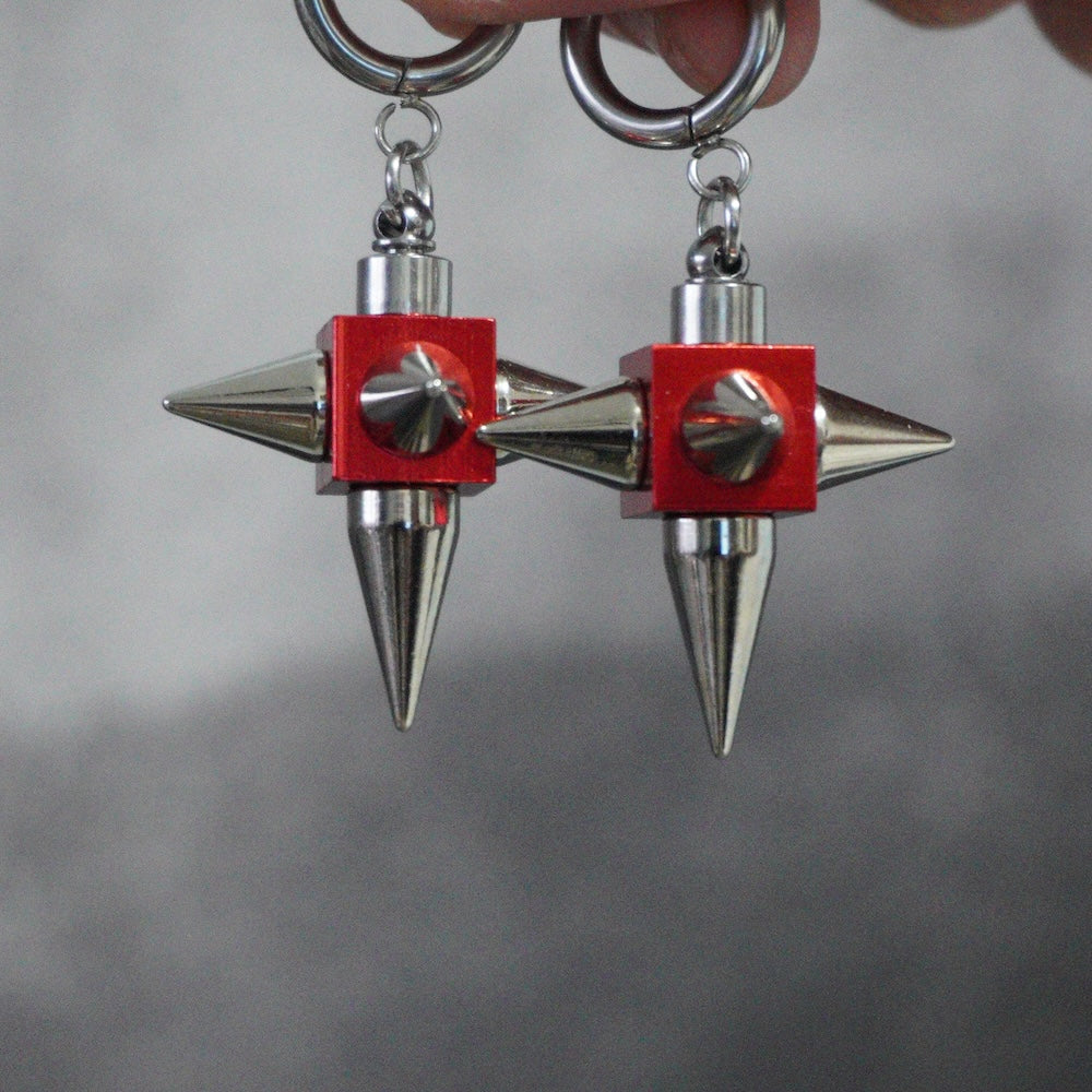 Red Chrome Spike Earrings(Pair) | Cyber Gothic Statement Earrings