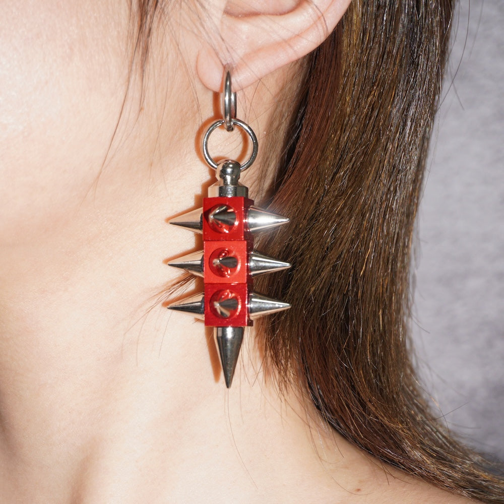 Red Spike Statement Earrings(Pair) | Convertible Necklace