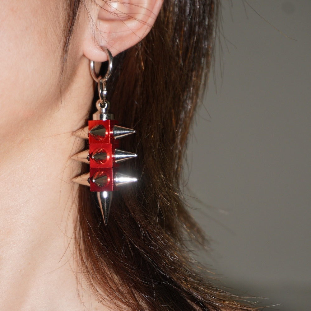 Red Spike Statement Earrings(Pair) | Convertible Necklace