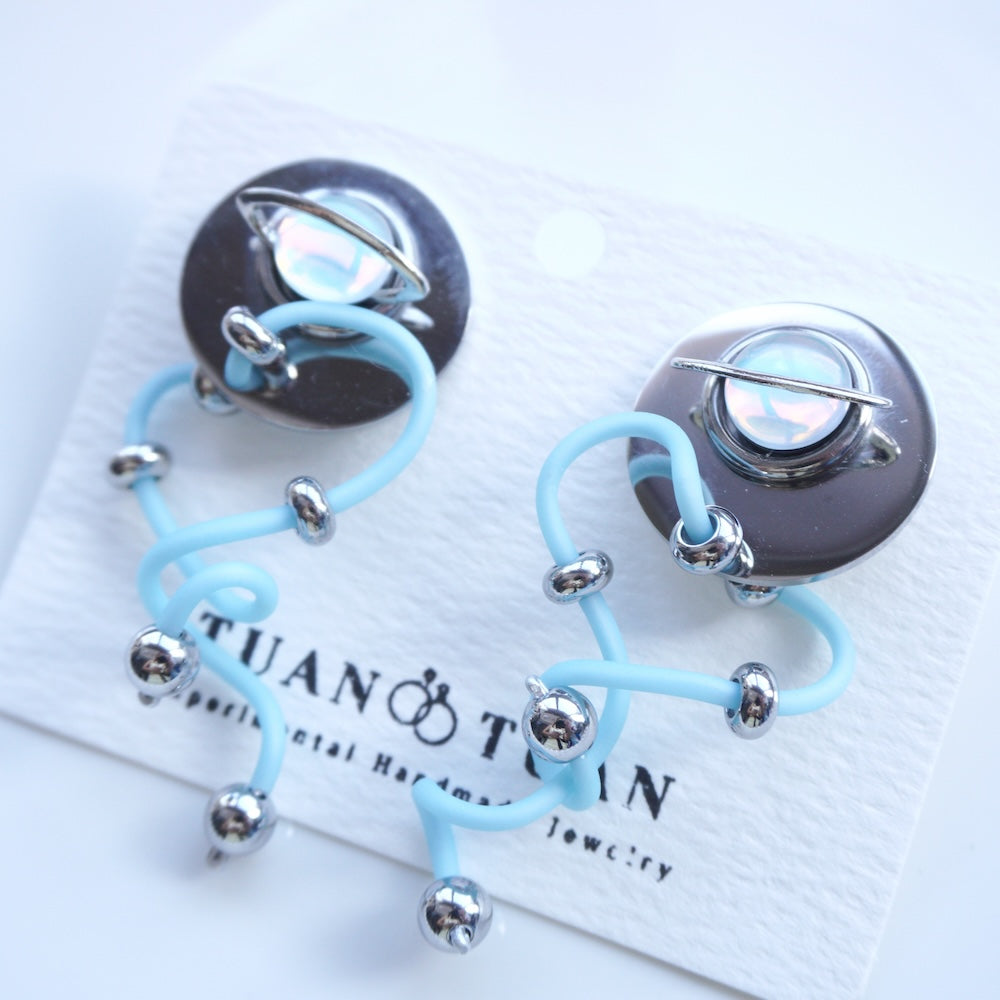 NHE003 Planet Blue Hose Earrings (Stainless Steel Studs)