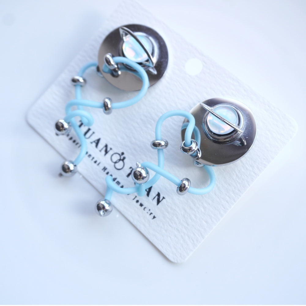 NHE003 Planet Blue Hose Earrings (Stainless Steel Studs)
