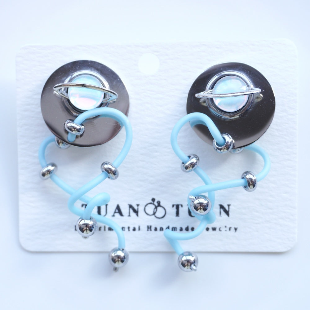 NHE003 Planet Blue Hose Earrings (Stainless Steel Studs)