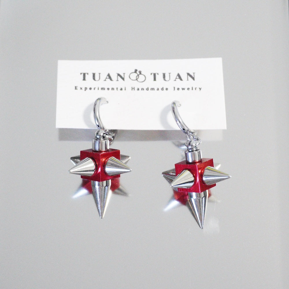 Red Chrome Spike Earrings(Pair) | Cyber Gothic Statement Earrings