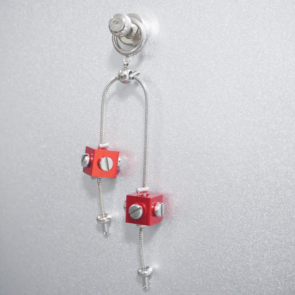 Red Cyber Drop Earrings | Industrial Statement Earrings (Pair)
