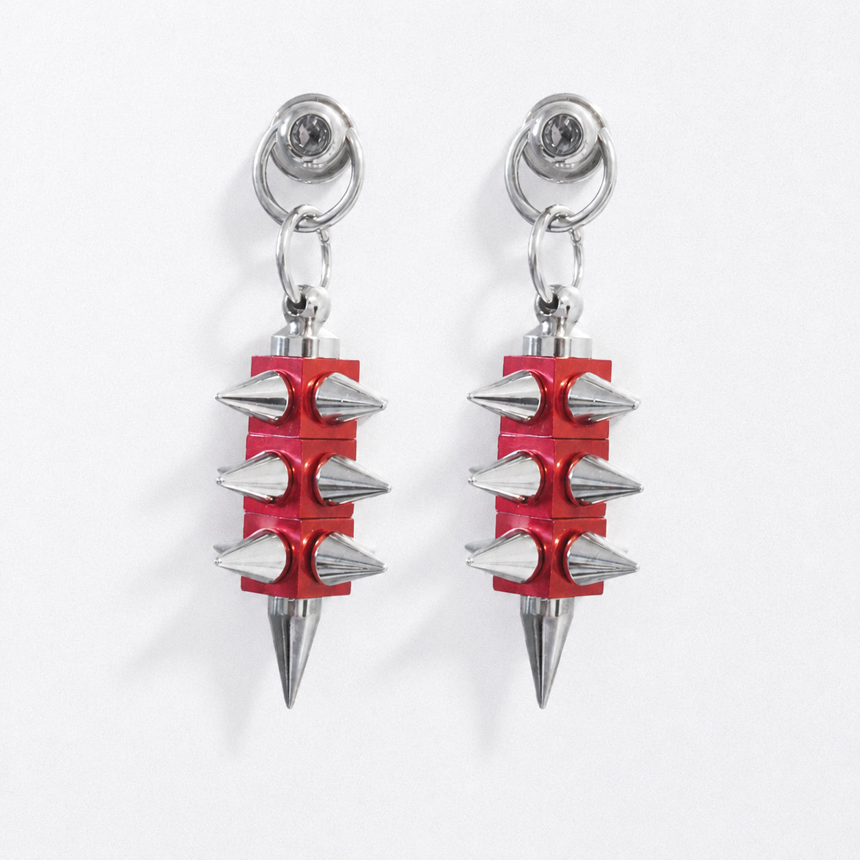 Red Spike Statement Earrings(Pair) | Convertible Necklace