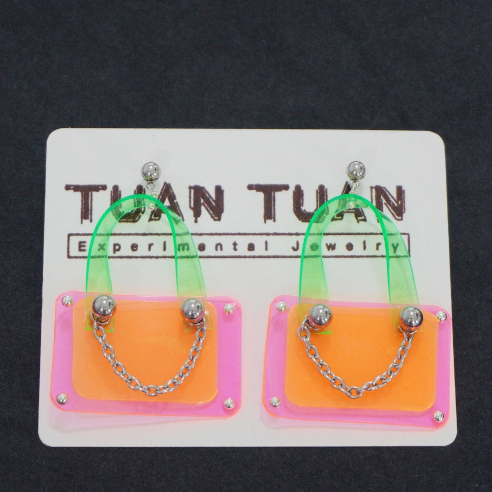 Neon Pink & Orange Bag Earrings – Cute Handmade Kawaii Handmade Jewelry One-of-a-Kind