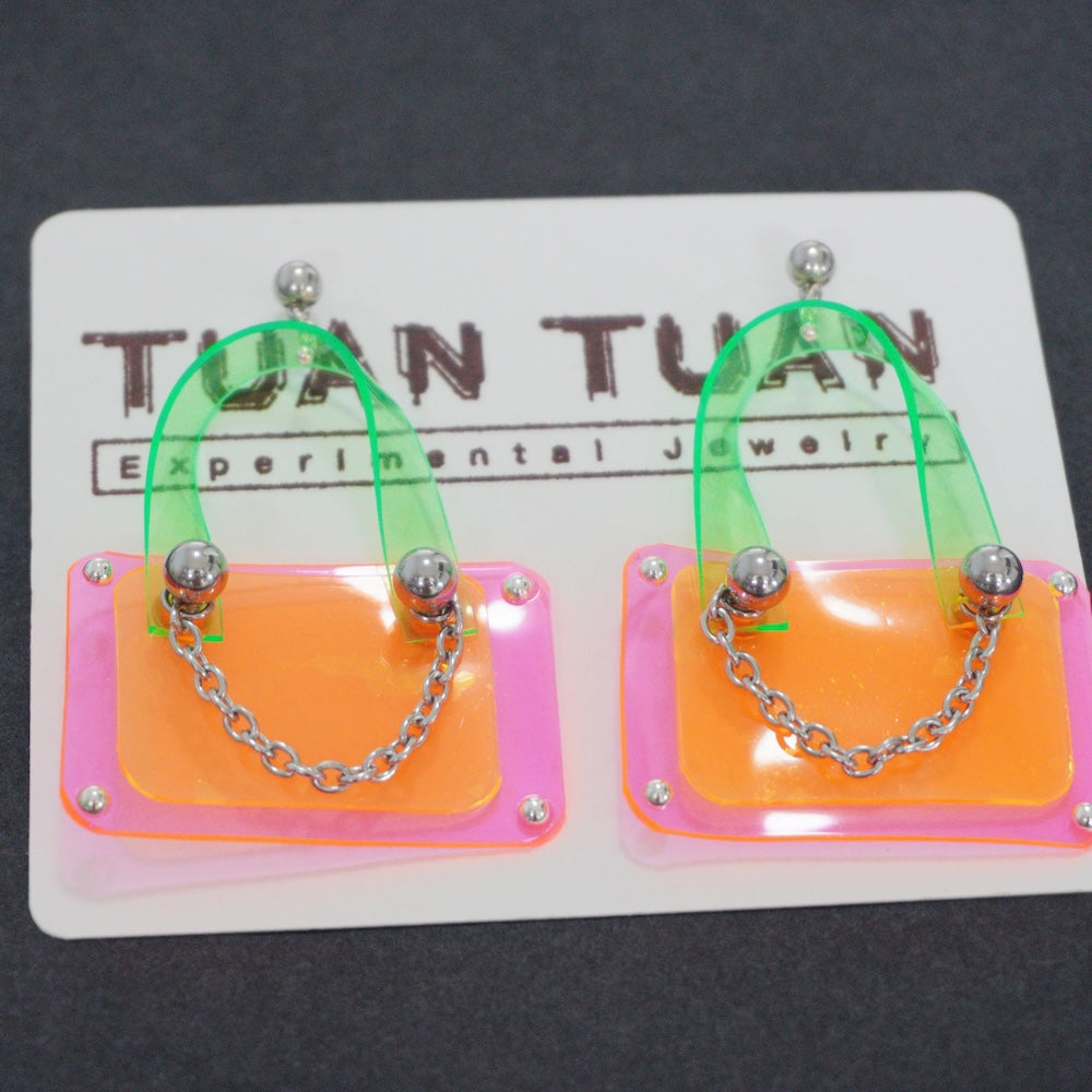 Neon Pink & Orange Bag Earrings – Cute Handmade Kawaii Handmade Jewelry One-of-a-Kind