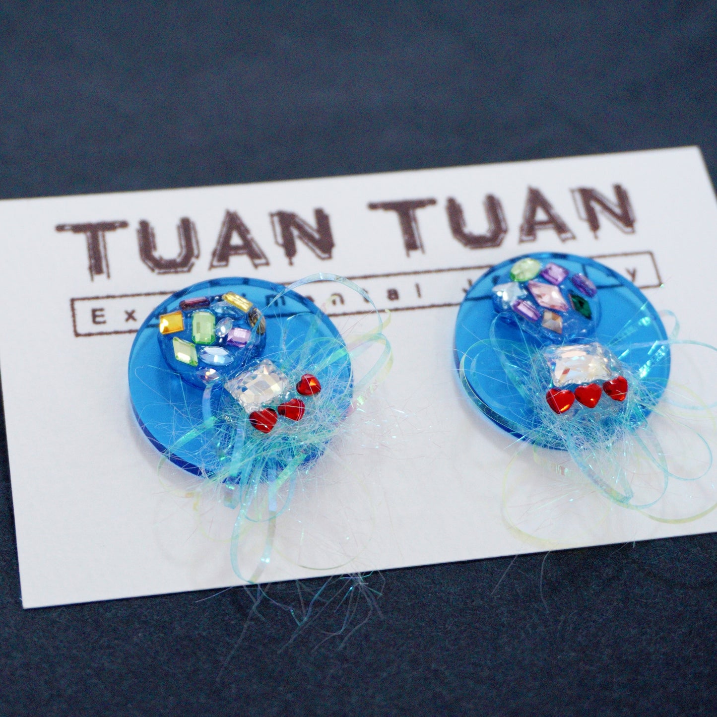 Blue Glitter Crystal Earrings – One-of-a-Kind Handmade Sparkle Jewelry