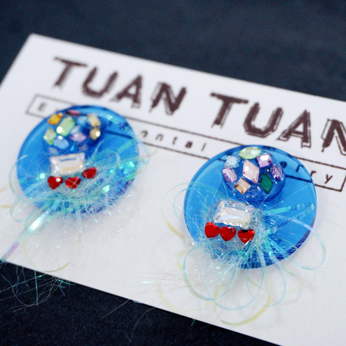 Blue Glitter Crystal Earrings – One-of-a-Kind Handmade Sparkle Jewelry