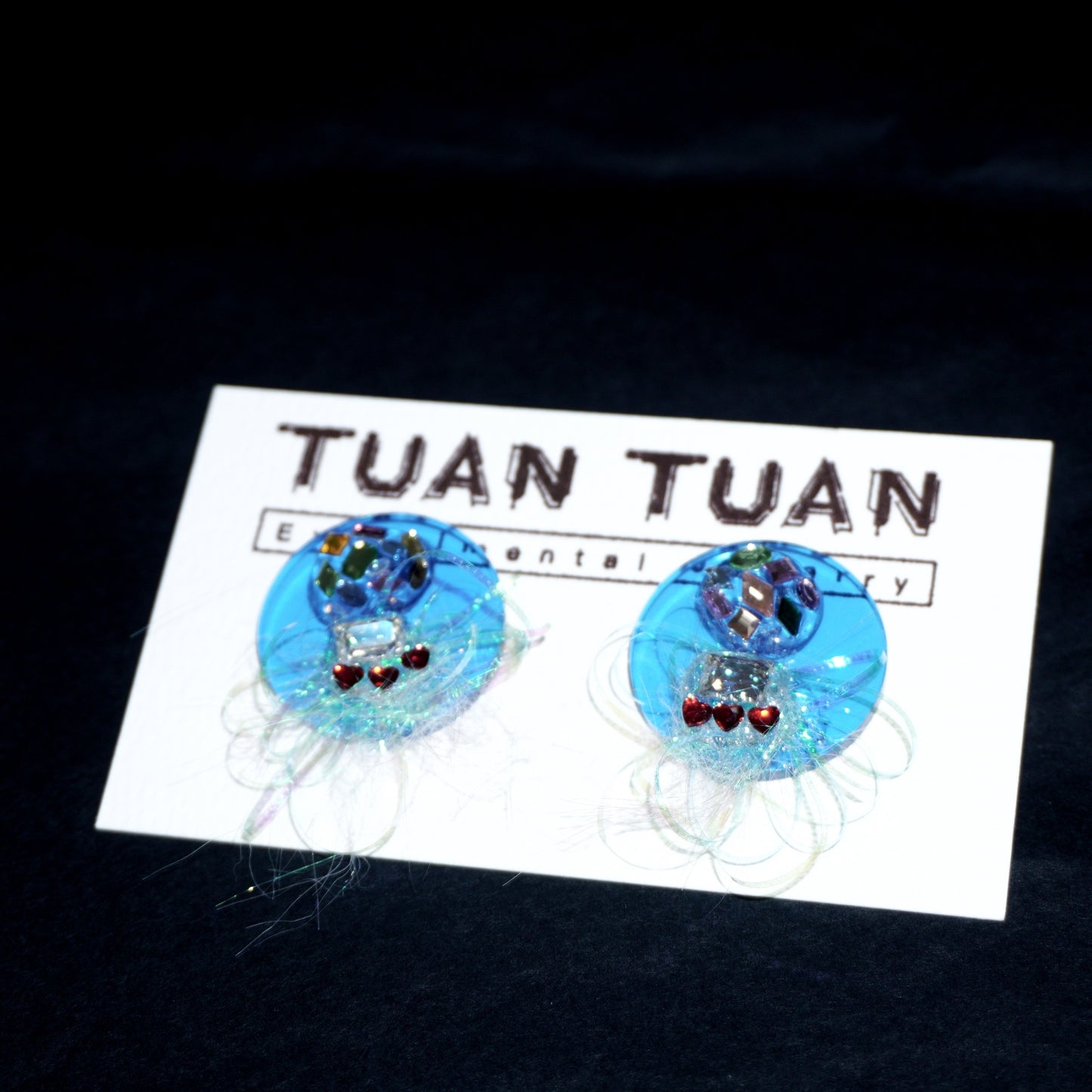 Blue Glitter Crystal Earrings – One-of-a-Kind Handmade Sparkle Jewelry
