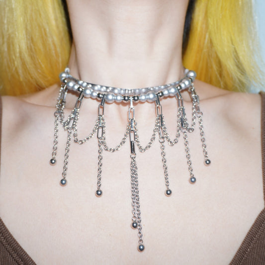 YY004 Silver Aluminum Wire  Multi-Tier Fringe Collar
