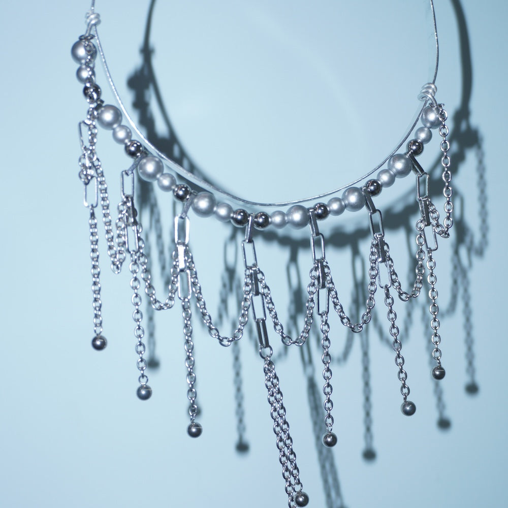 YY004 Silver Aluminum Wire  Multi-Tier Fringe Collar