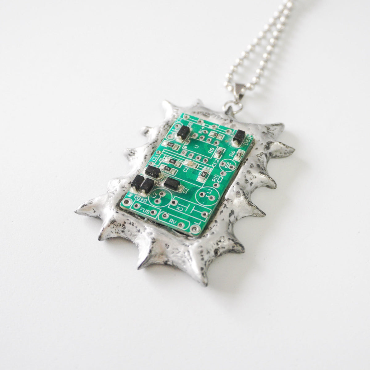 Circuit Board Polymer Clay Spiked Pendant Necklace — One-of-a-Kind - futuristic jewelry - TUAN TUAN
